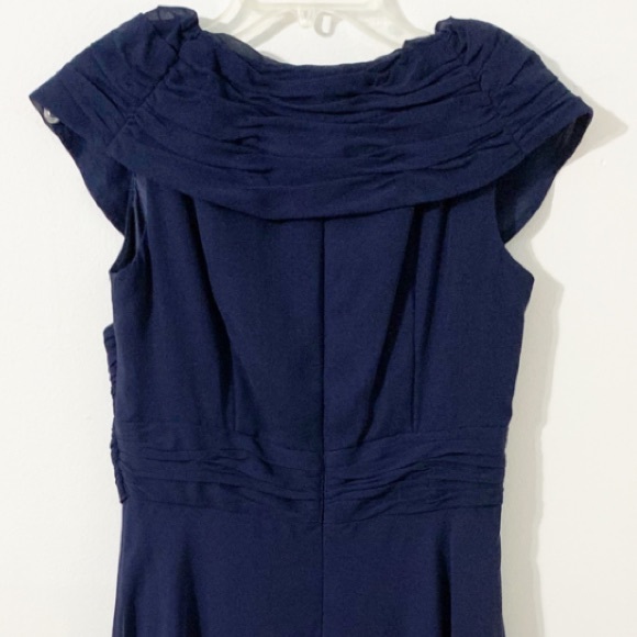 Donna Ricco Silk Midi Dress Sheer Overlay Draped Front Gathered Collar Bodice 💙 - Picture 6 of 12